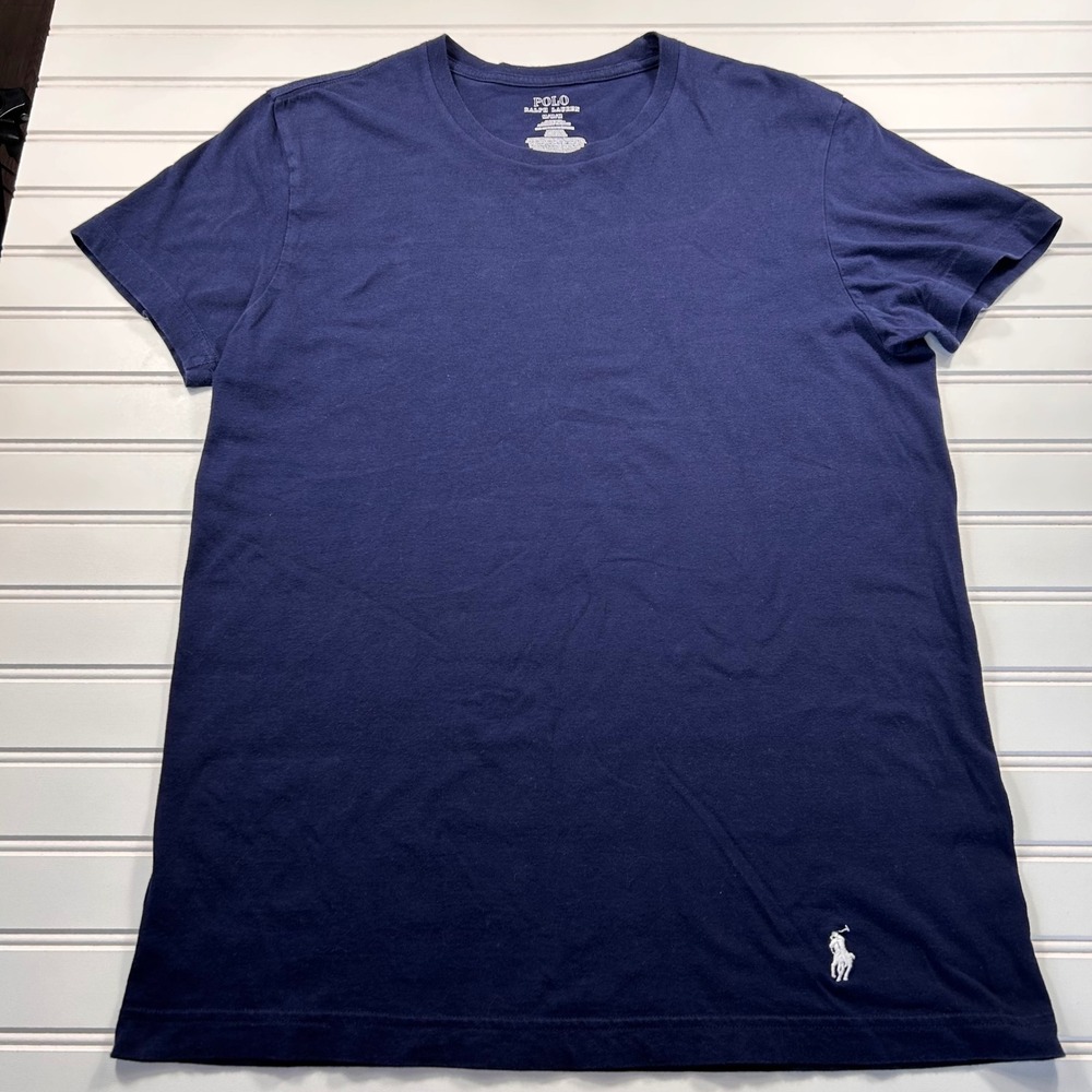 Polo Ralph Lauren Classic Fit Short Slv Crewneck Pony Hem Shirt Mens M Navy Blue